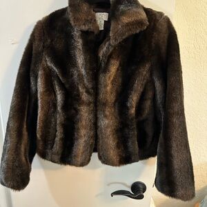 Ann Taylor Loft Petites Faux Fur  Coat in Dark Brown